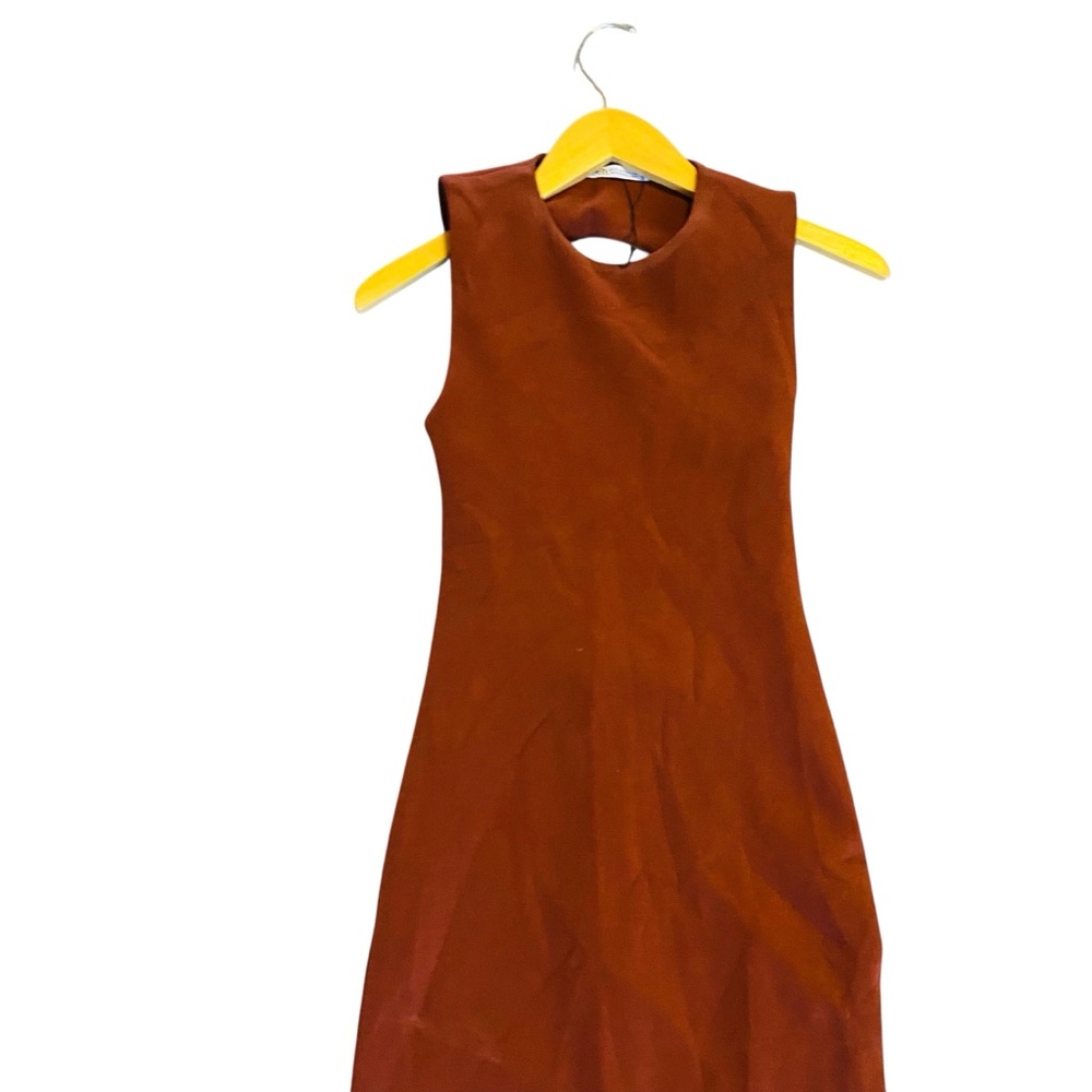ZARA Brown Open Back Sleeveless Midi Sheath Dress - Picture 3 of 6